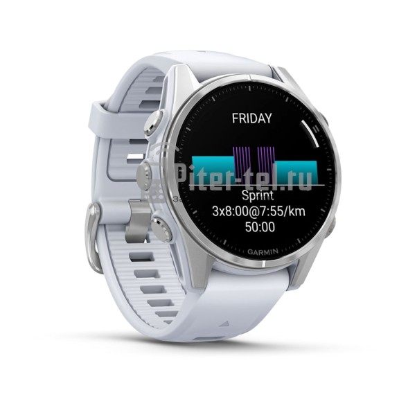 Умные часы Garmin Fenix 8 43mm Amoled Glass lens Silver с белым ремешком